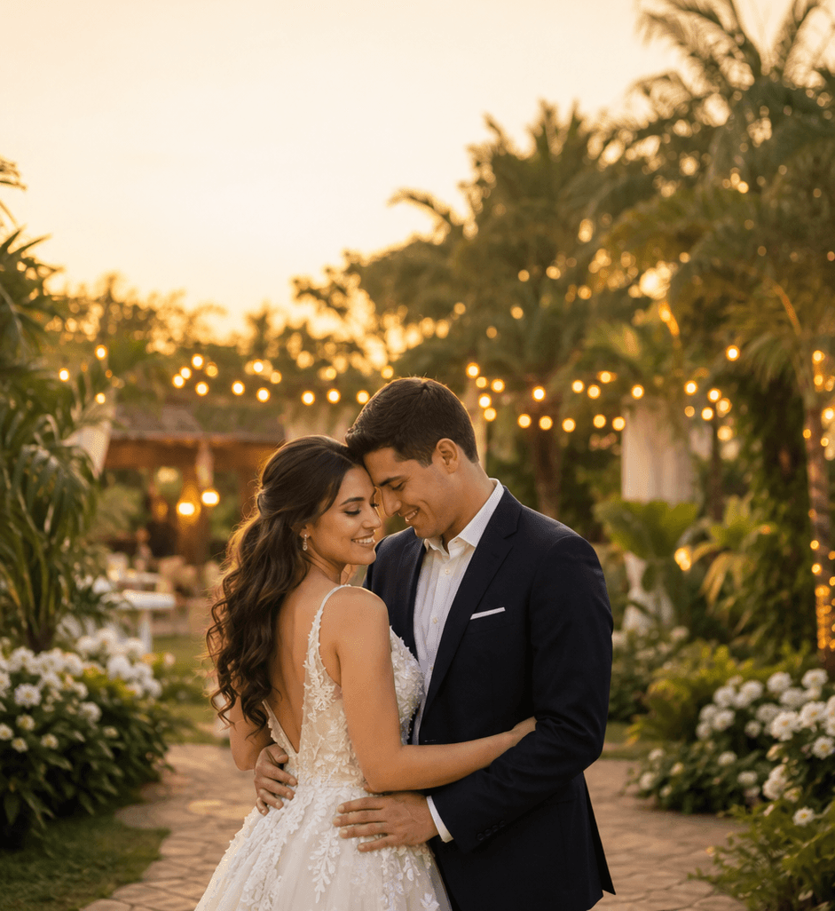 Ambiente de boda, flores y luz cálida